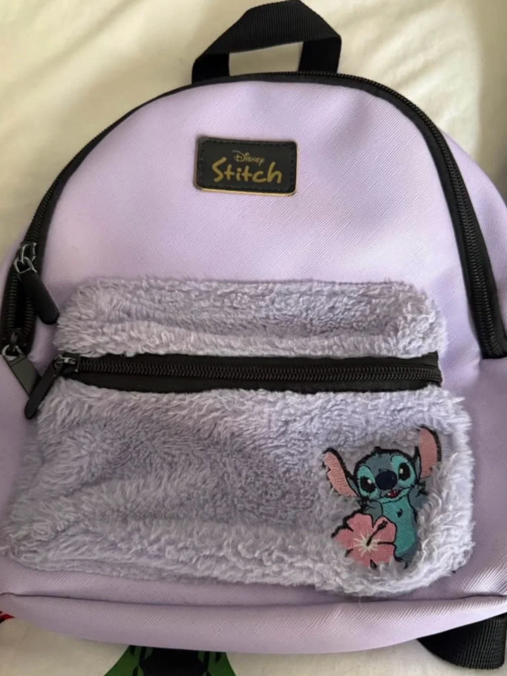 Disney Lavender Stitch Plush Front Pocket Kids Backpack